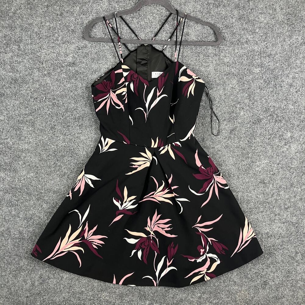 Keepsake Dress Womens Small Black Floral Fit & Flare Spaghetti Strap Midi